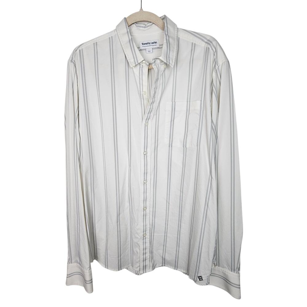 Tommy John Mens Striped The Go Anywhere Un-tucked Shirt Sz L Stretch Minimalist